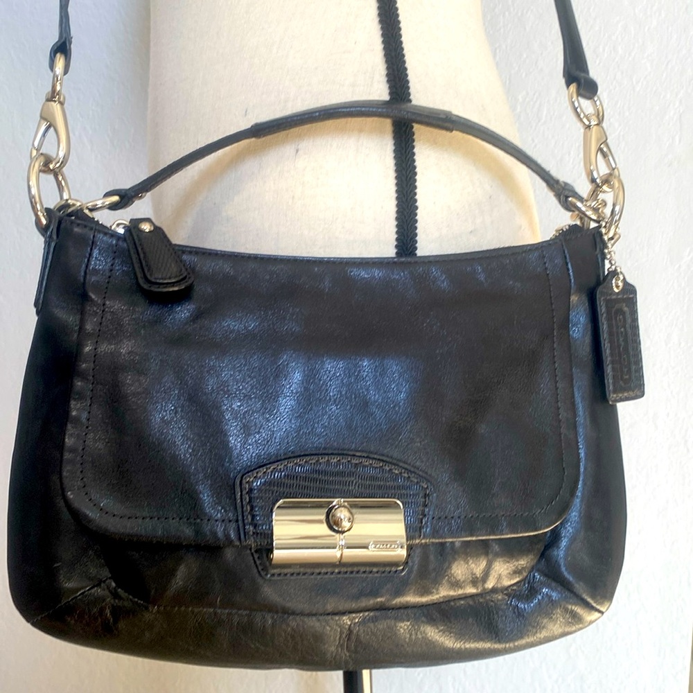 COACH Kristin Hobo Crossbody
Shoulder Bag Black Leather.